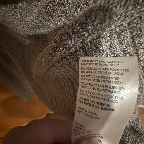 Free People V-Neck Sweater - Gray, taupe with a splash of gold shimmer. - Picture 5 of 6